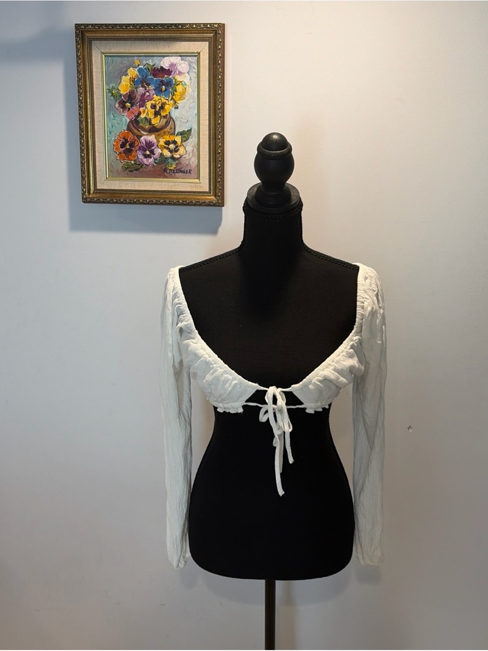 White Crepe Tiefront Peasant Crop Top Milkmaid Festival Coquette Romantic Sexy